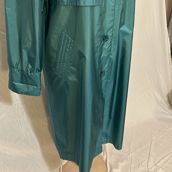 Vintage Trenchcoat Women L Turquoise Metallics Shimmer with Pockets Button Down - Picture 11 of 17